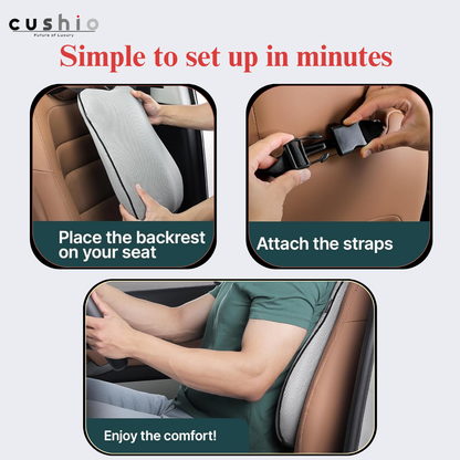 CUSHIO Car Wedge & Back Rest Cushion Combo | Posture Correction | Ergonomic Back & Seating Support | Driving & Daily Commutes | Universal Fit (Grey)