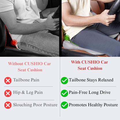 CUSHIO Car Wedge Seat Cushion | Ergonomic Memory Foam Cushion for Tailbone & Lower Back Support | Coccyx Seat Cushion with Non-Slip Base (Upto 120KG, Grey)