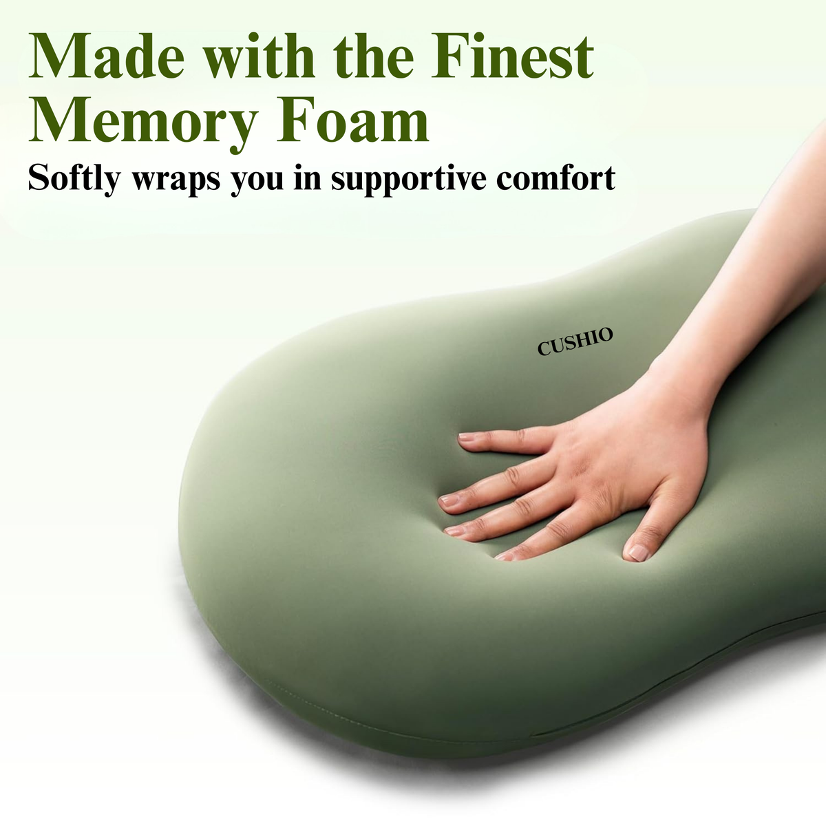 CUSHIO Cuddle Pillow | Ergonomic Memory Foam Hug Pillow for Sleeping | Neck & Shoulder Comfort for Side Sleeping | Anti-Frizz & Skin-Friendly | Soft Velvet Cover (Olive Green)