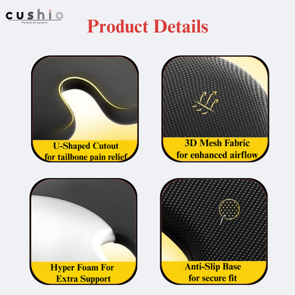 CUSHIO Car Wedge & Back Rest Cushion Combo | Posture Correction | Ergonomic Back & Seating Support | Driving & Daily Commutes | Universal Fit (Black)