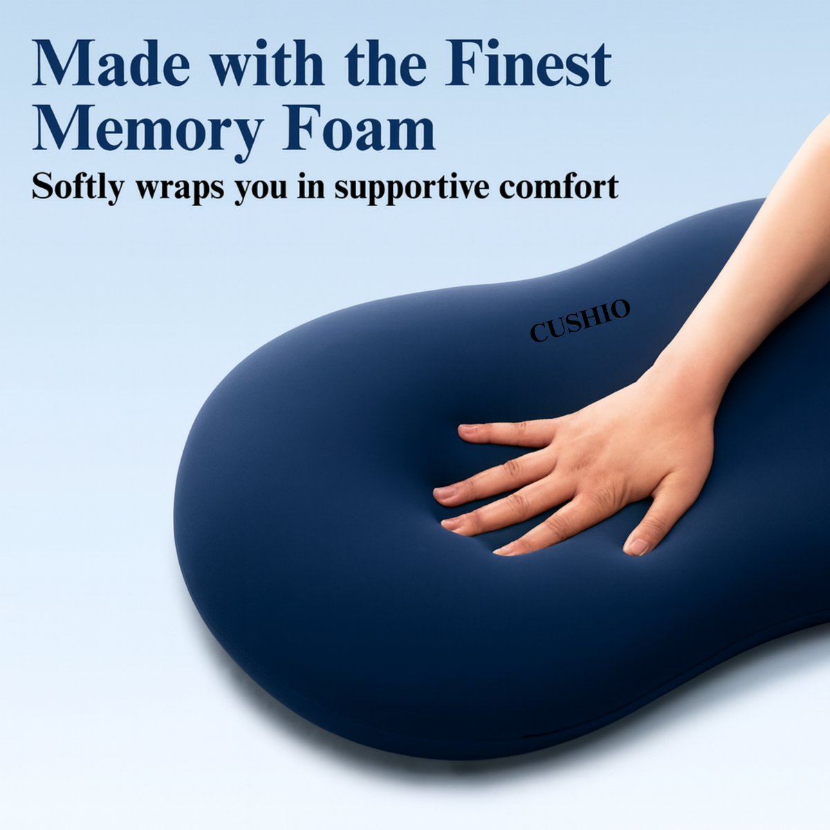 CUSHIO Cuddle Pillow | Ergonomic Memory Foam Hug Pillow for Sleeping | Neck & Shoulder Comfort for Side Sleeping | Anti-Frizz & Skin-Friendly | Soft Velvet Cover (Blue)