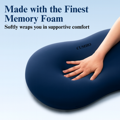 CUSHIO Cuddle Pillow | Ergonomic Memory Foam Hug Pillow for Sleeping | Neck & Shoulder Comfort for Side Sleeping | Anti-Frizz & Skin-Friendly | Soft Velvet Cover (Blue)