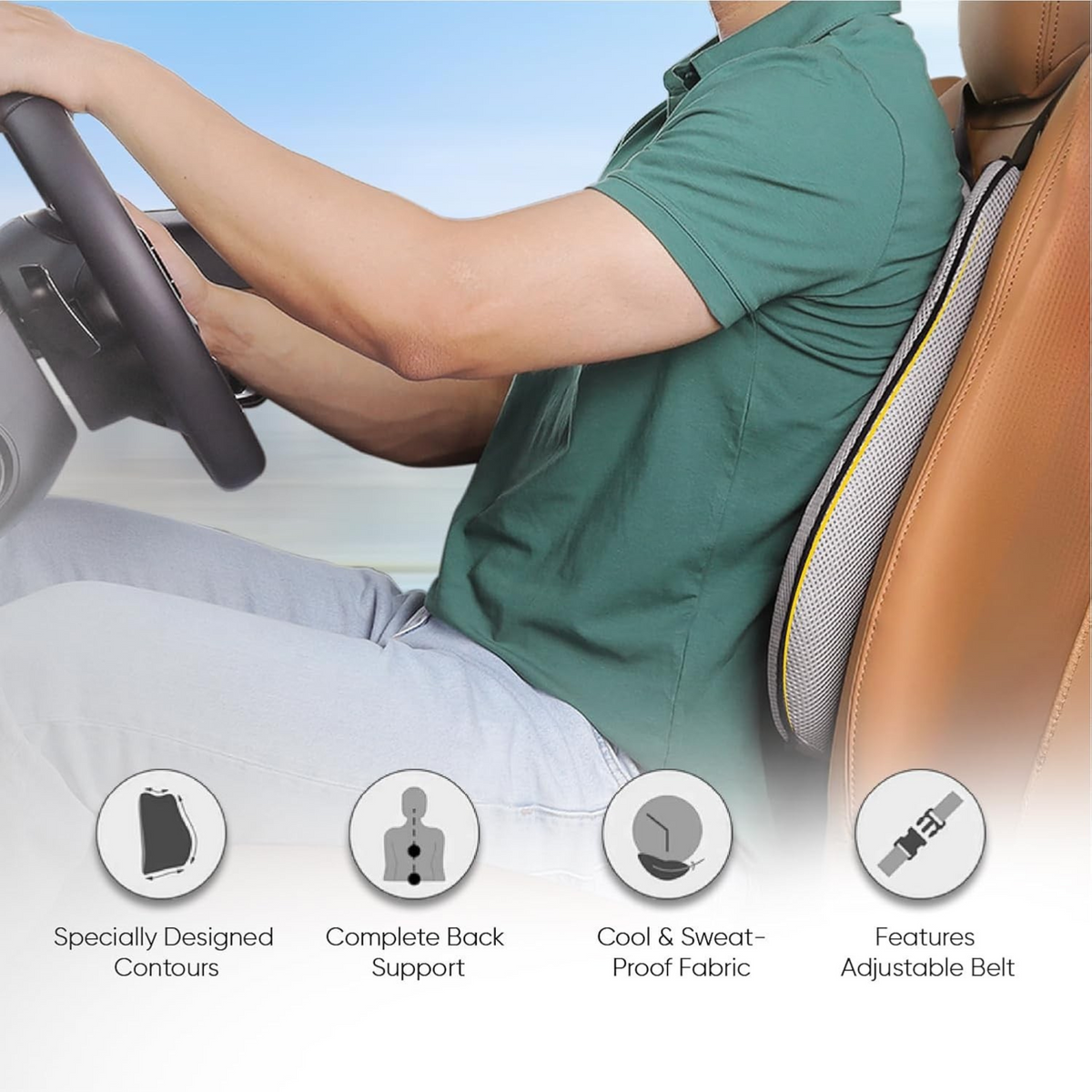 CUSHIO Car Wedge & Back Rest Cushion Combo | Posture Correction | Ergonomic Back & Seating Support | Driving & Daily Commutes | Universal Fit (Grey)
