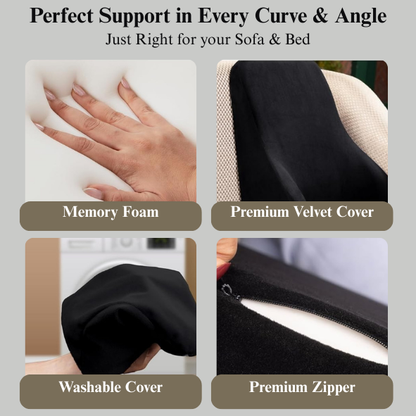 CUSHIO Sofa Backrest Cushion | Ergonomic Memory Foam Lumbar Support for Sofa & Bed, Back Pain Relief Pillow for Reading & Relaxing (Black)