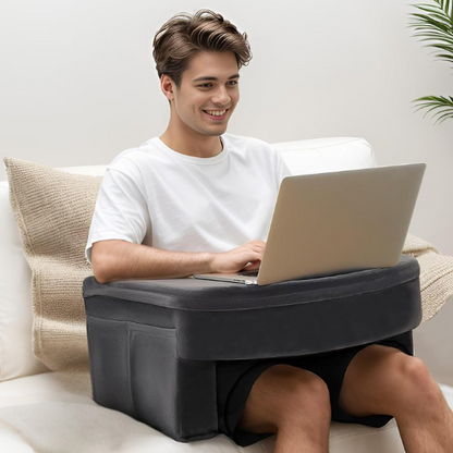 CUSHIO Lap Desk Pillow for Working on Laptop, Reading & Gaming | Perfect for Using on Bed, Sofa & Floor with Arm Rest (Grey)