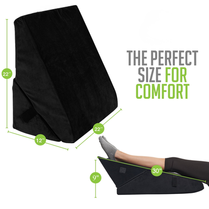 CUSHIO Adjustable Memory Foam Wedge Pillow for Back Support, 7-in-1 Versatile Design for Sleeping, Leg Elevation and Support (Black)