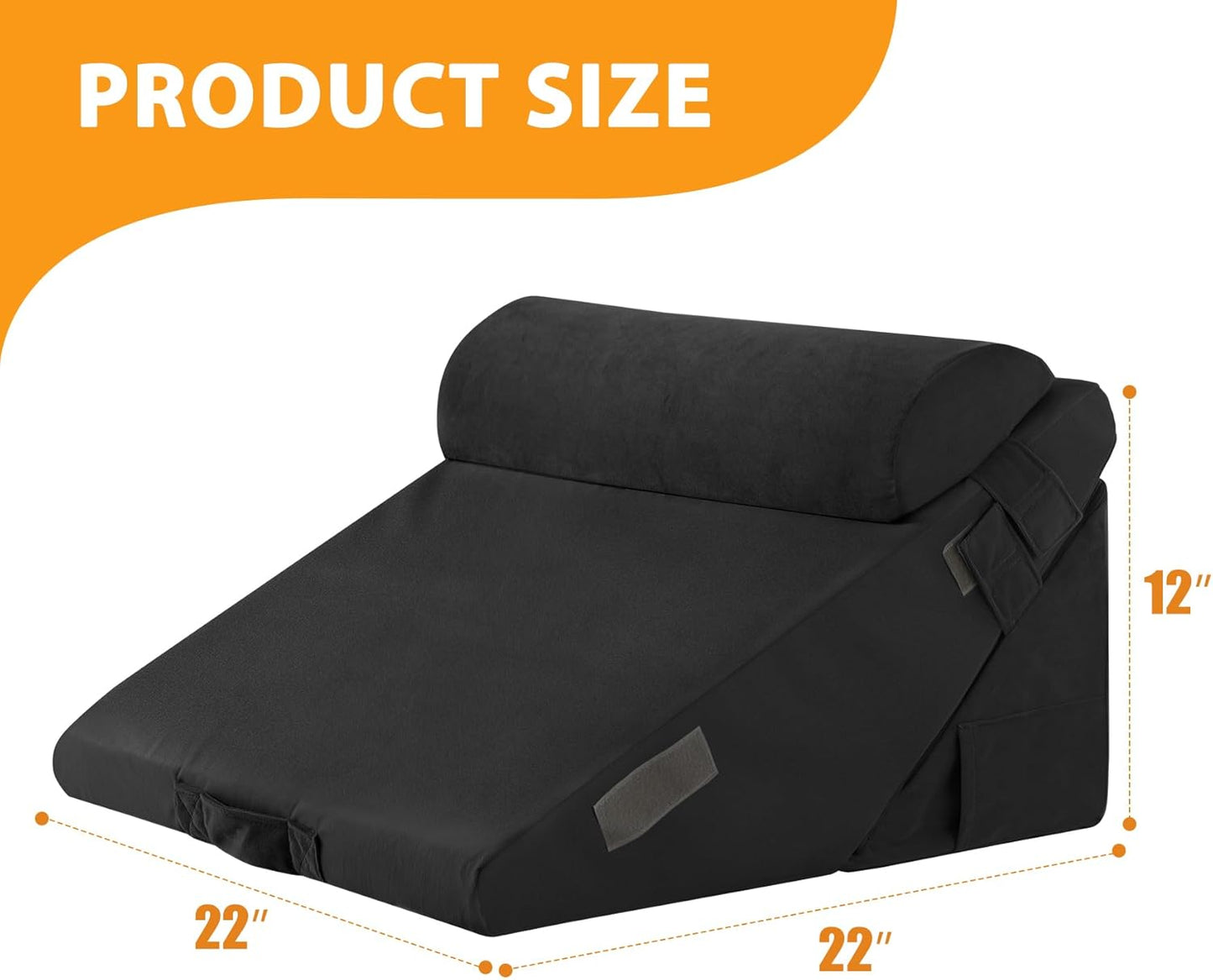 CUSHIO Adjustable Memory Foam Wedge Pillow with Headrest for Back Support for Bed, 12-in-1 Versatile Design for Sleeping, Leg Elevation Support (Black)