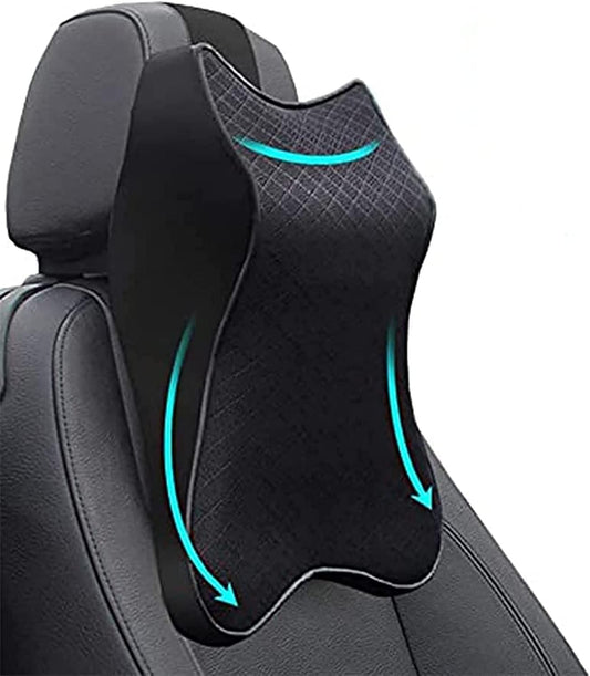 CUSHIO Car Seat Headrest Neck Rest Cushion | Memory Foam Car Seat Neck Pillow with Breathable Removable Cover | Comfortable Ergonomic & Neck Pain Relief (Black)