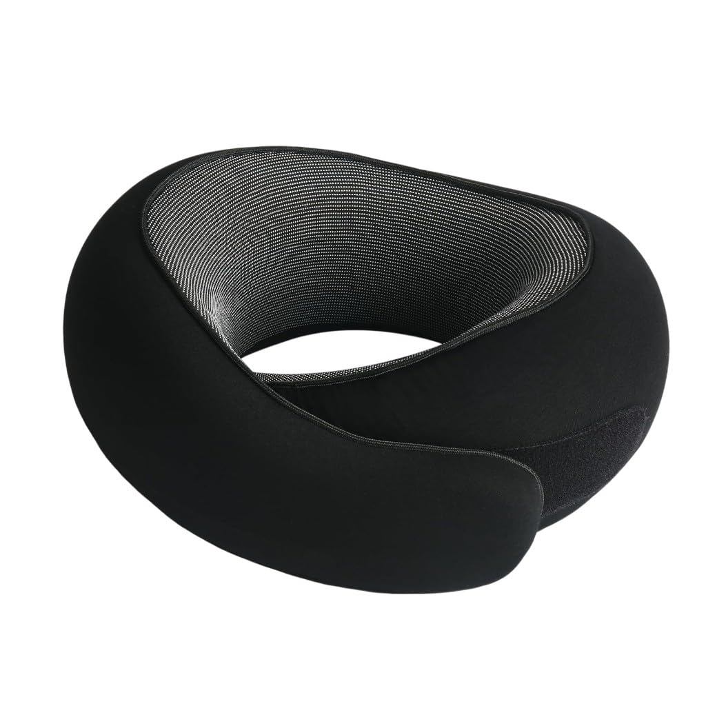 CUSHIO Travel Neck Pillow | Memory Foam Neck Pillow for Flight Travel, Car, Office | Neck Rest Travelling Pillow for Head Support (Black & Grey)