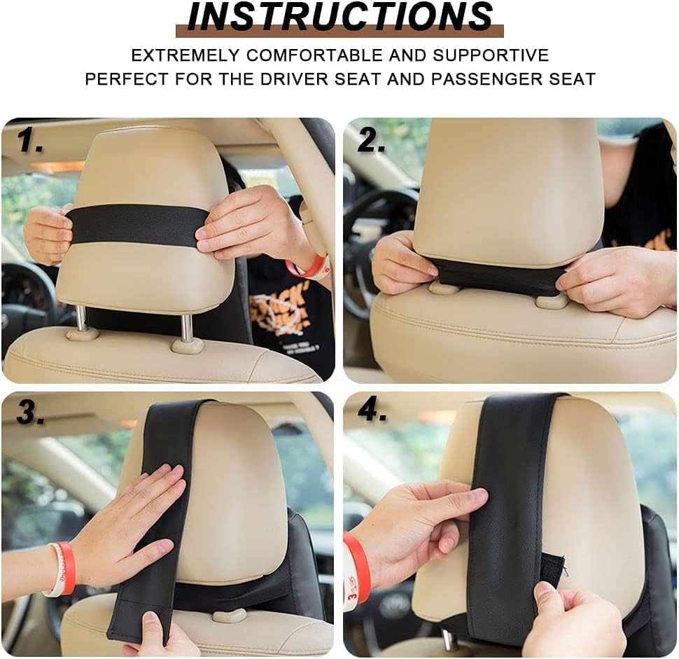 CUSHIO Car Seat Headrest Neck Rest Cushion | Memory Foam Car Seat Neck Pillow with Breathable Removable Cover | Comfortable Ergonomic & Neck Pain Relief (Black)