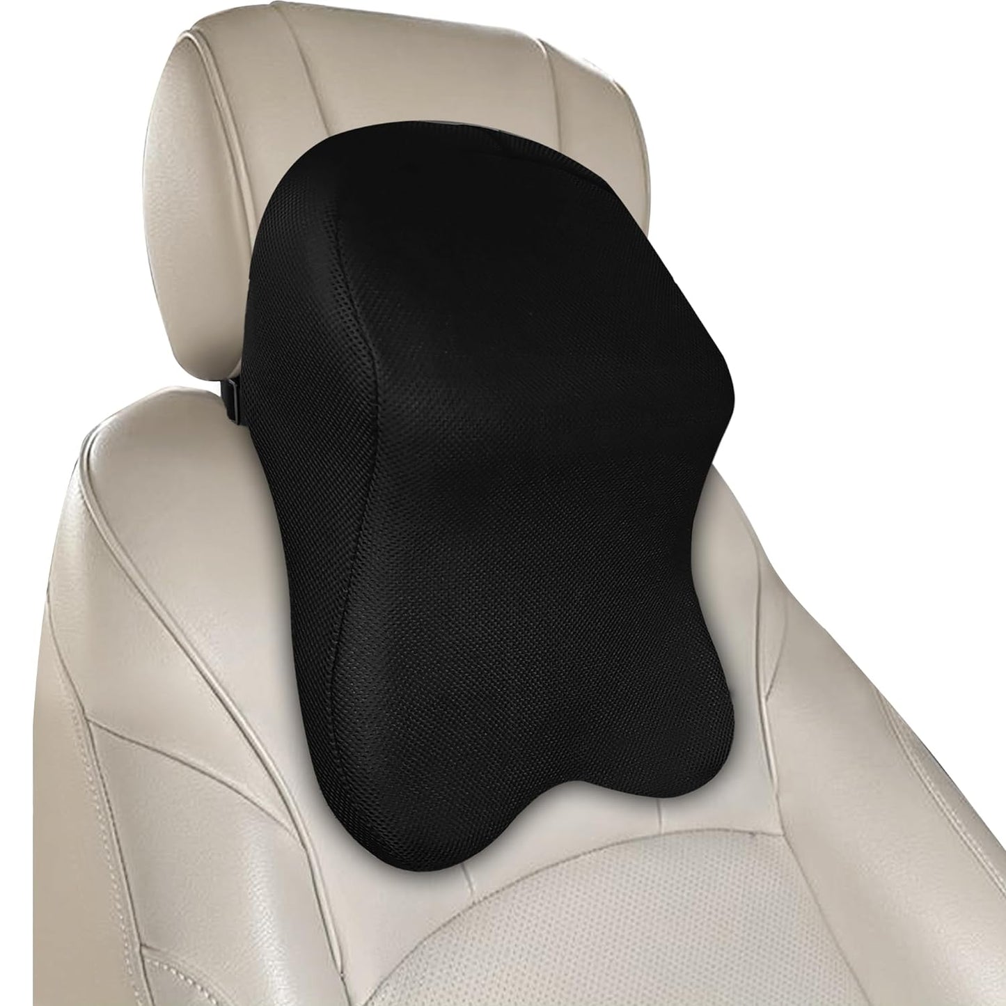 CUSHIO Car Headrest Pillow | Memory Foam Car Seat Head Rest Pillow for Neck and Cervical Support | Relieves Neck Pain & Muscle Tension (Black)