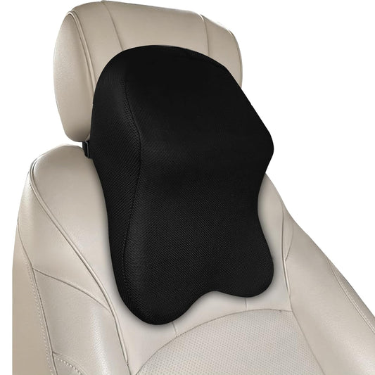 CUSHIO Car Headrest Pillow | Memory Foam Car Seat Head Rest Pillow for Neck and Cervical Support | Relieves Neck Pain & Muscle Tension (Black)