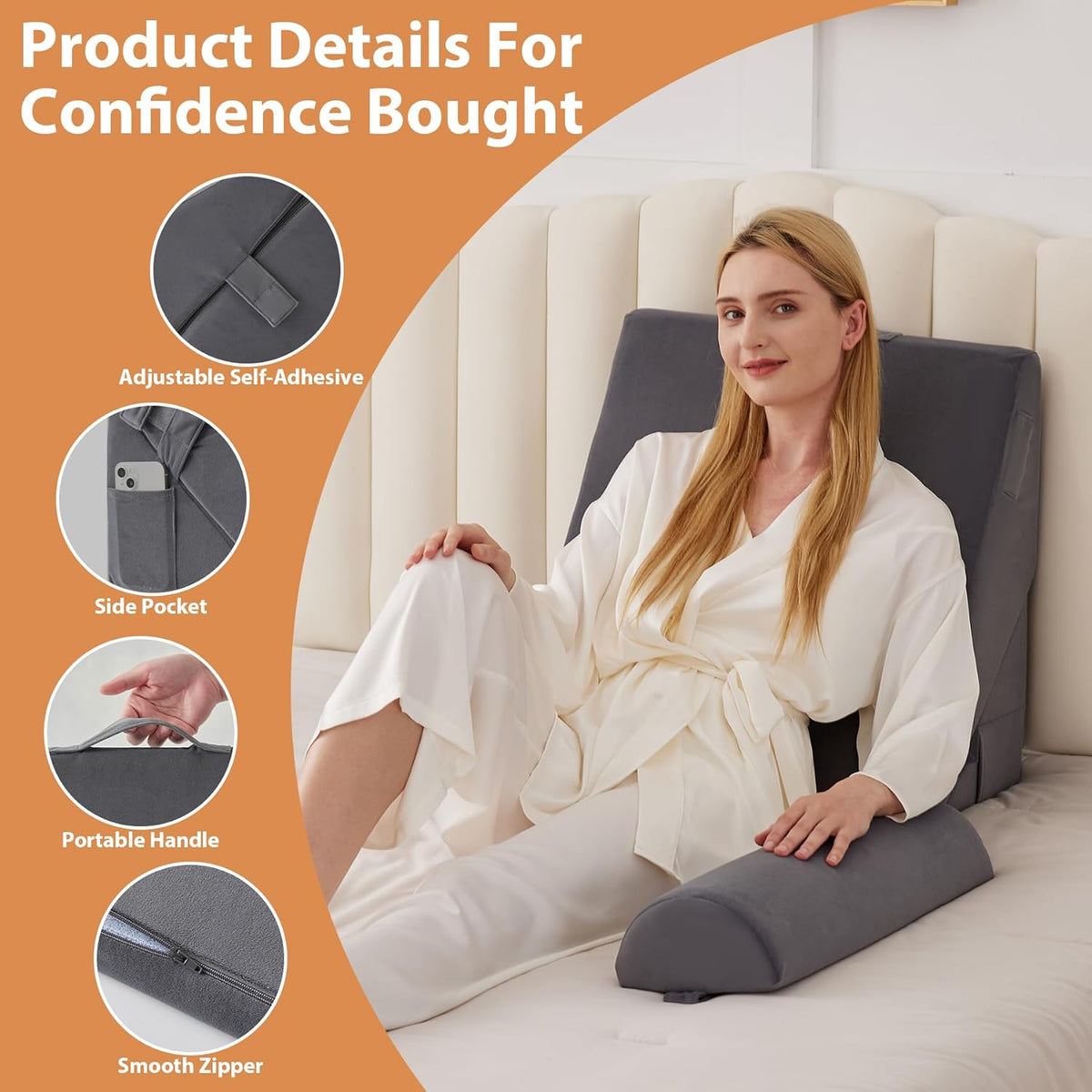 CUSHIO Lap Desk & Adjustable Wedge Pillow Combo for Laptops, Study and Reading | Memory Foam Adjustable Wedge for Back Support & Lap Desk Pillow-Gaming & Reading Pillow (Grey)