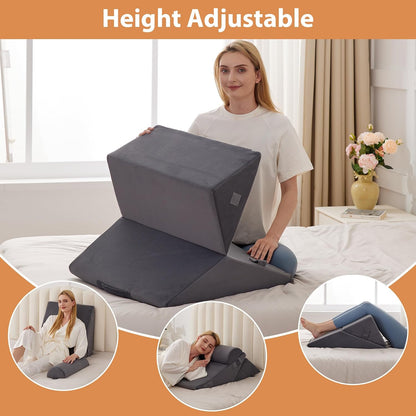 CUSHIO Lap Desk & Adjustable Wedge Pillow Combo for Laptops, Study and Reading | Memory Foam Adjustable Wedge for Back Support & Lap Desk Pillow-Gaming & Reading Pillow (Grey)