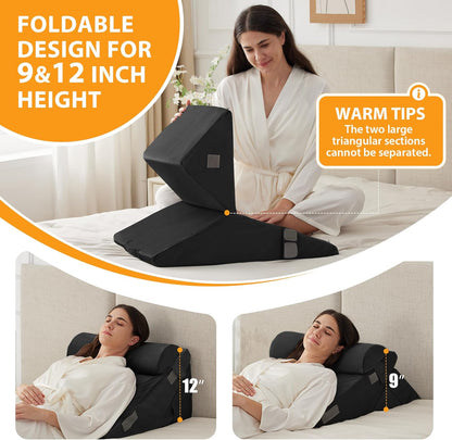 CUSHIO Lap Desk & Adj. Wedge with Headrest Combo for Laptops, Study and Reading | Memory Foam Adjustable Wedge with Headrest for Back Support & Lap Desk Pillow-Gaming & Reading Pillow (Grey)