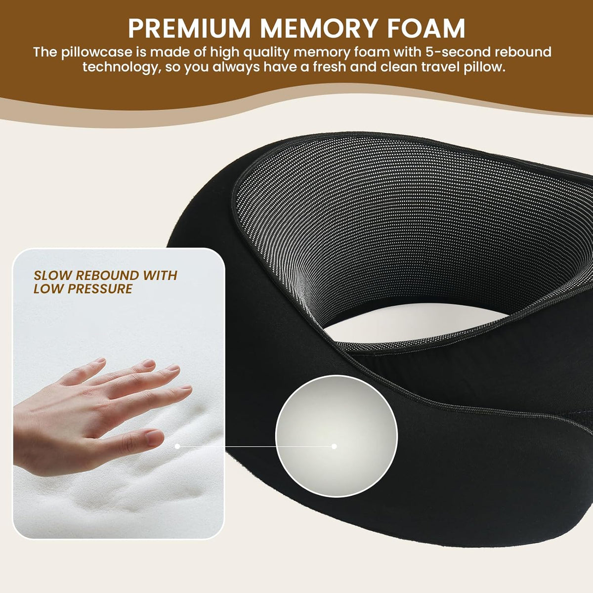 CUSHIO Travel Neck Pillow | Memory Foam Neck Pillow for Flight Travel, Car, Office | Neck Rest Travelling Pillow for Head Support (Black & Grey)