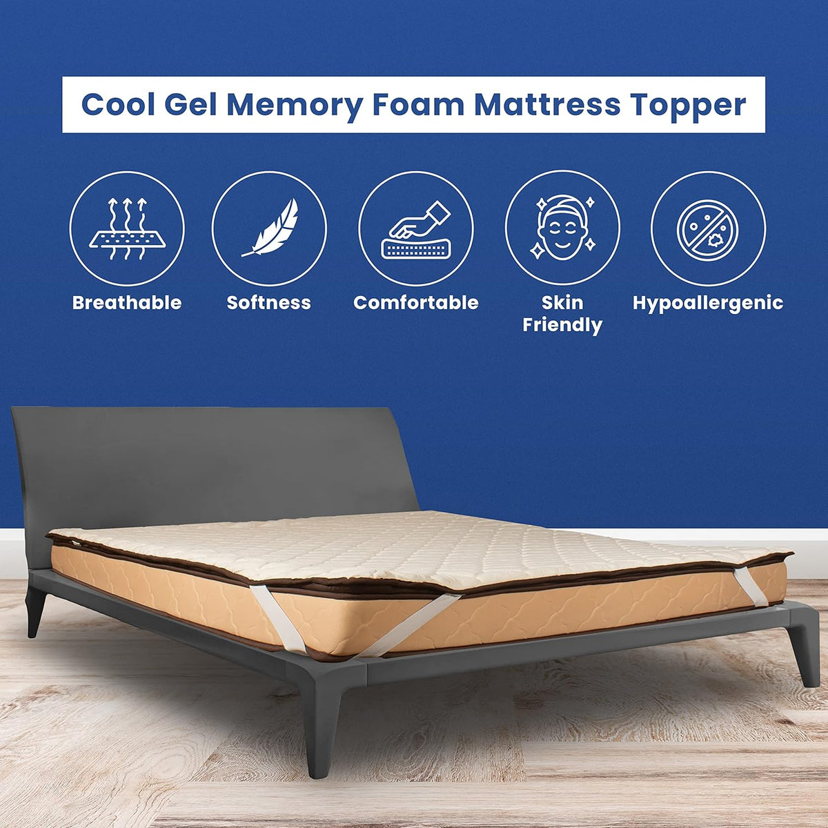 CUSHIO Quilted Mattress Topper with Elastic Straps | Soft Cushioned Comfort Layer | Breathable Fabric | Enhances Mattress Support | Fits All Mattress Types