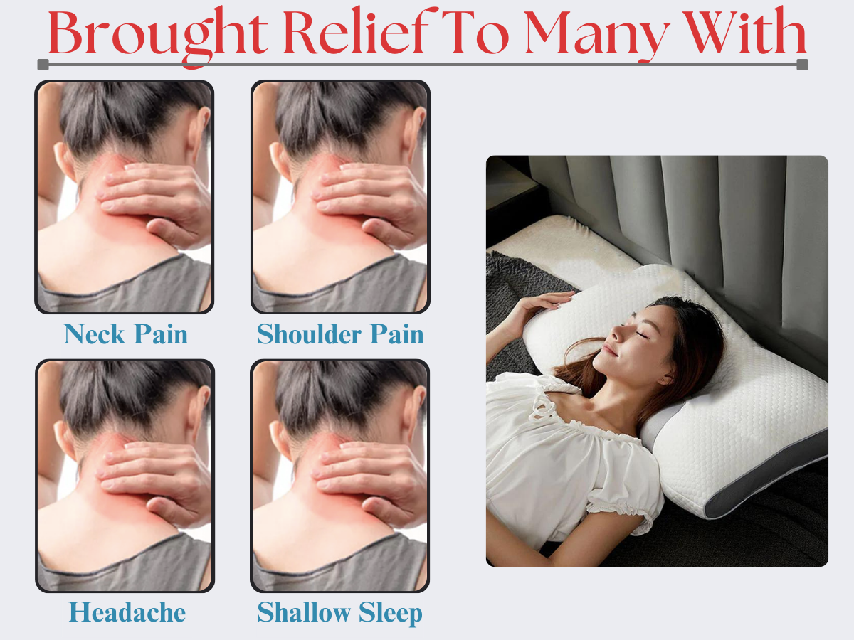 CUSHIO Memory Foam Pillow | Orthopedic & Cervical Pillow for Relieving Neck & Shoulder Pain (White & Grey)