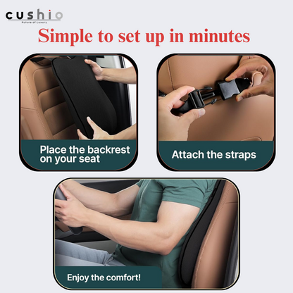CUSHIO Car Wedge & Back Rest Cushion Combo | Posture Correction | Ergonomic Back & Seating Support | Driving & Daily Commutes | Universal Fit (Black)