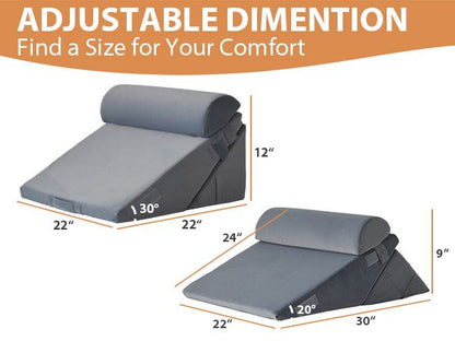 CUSHIO Lap Desk & Adj. Wedge with Headrest Combo for Laptops, Study and Reading | Memory Foam Adjustable Wedge with Headrest for Back Support & Lap Desk Pillow-Gaming & Reading Pillow (Grey)
