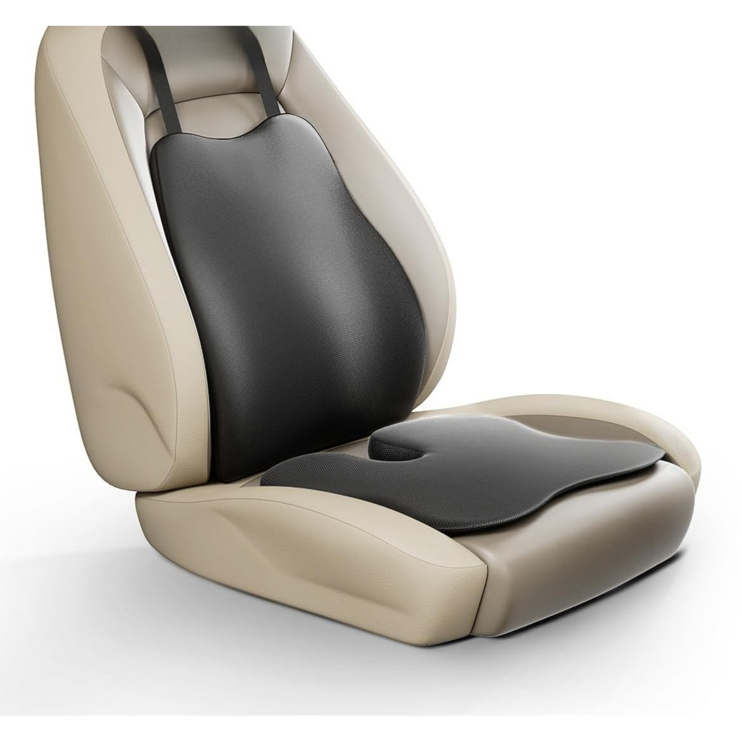 CUSHIO Car Wedge & Back Rest Cushion Combo | Posture Correction | Ergonomic Back & Seating Support | Driving & Daily Commutes | Universal Fit (Black)