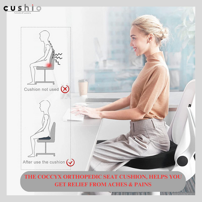 CUSHIO Coccyx Seat Cushion (High Density) for Tailbone, Sciatica, Hip Lower Back Pain Relief | Memory Foam Cushion for Office or Home Chairs or Wheelchairs (Upto 120KG, Black)