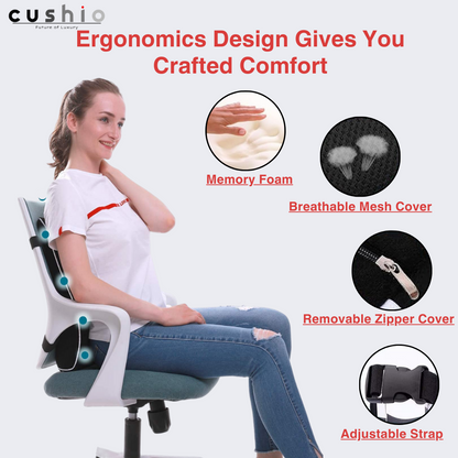 CUSHIO Memory Foam Lumbar Pillow & Coccyx Seat Cushion Combo | Lower Back and Coccyx Support for Long Sitting Hours on Car Seat, Office/Home Chair (Black)